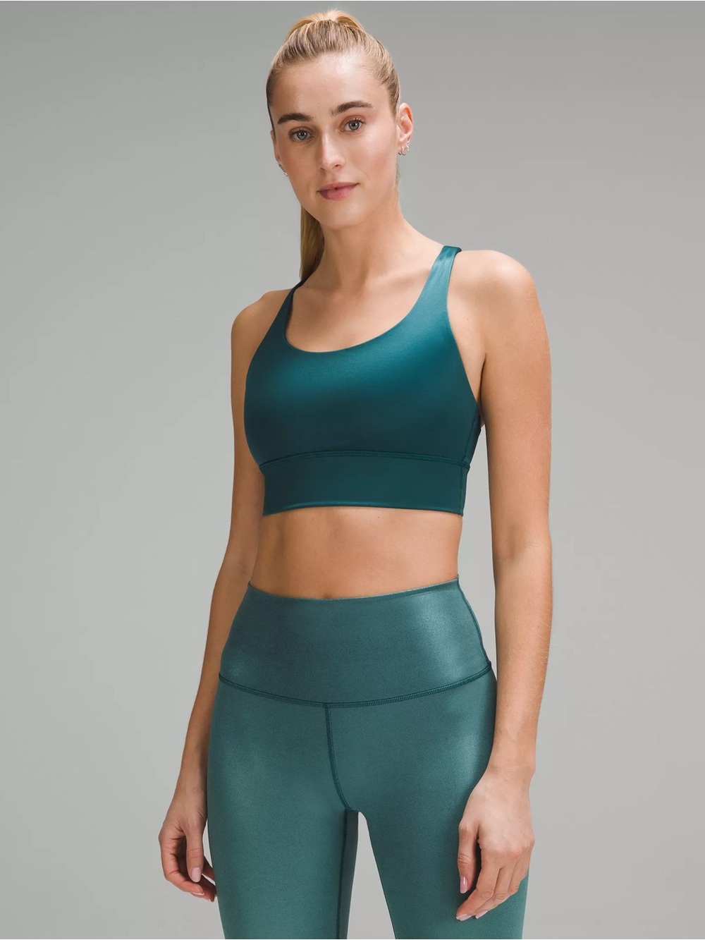 Lululemon Energy Longline Bra Medium Support Foil Storm Teal Sz 2
